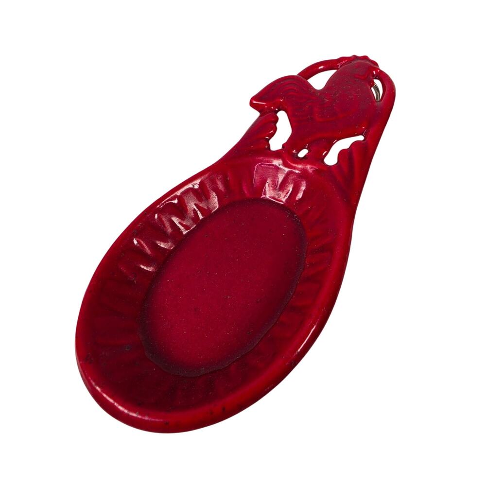 Vintage Farmhouse Red Cast Iron Rooster Spoon Rest 8 Inch Kitchen